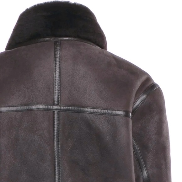 Pierotucci Espresso Lamb Shearling Leather Pilot Aviator Flight Jacket - Picture 12 of 16